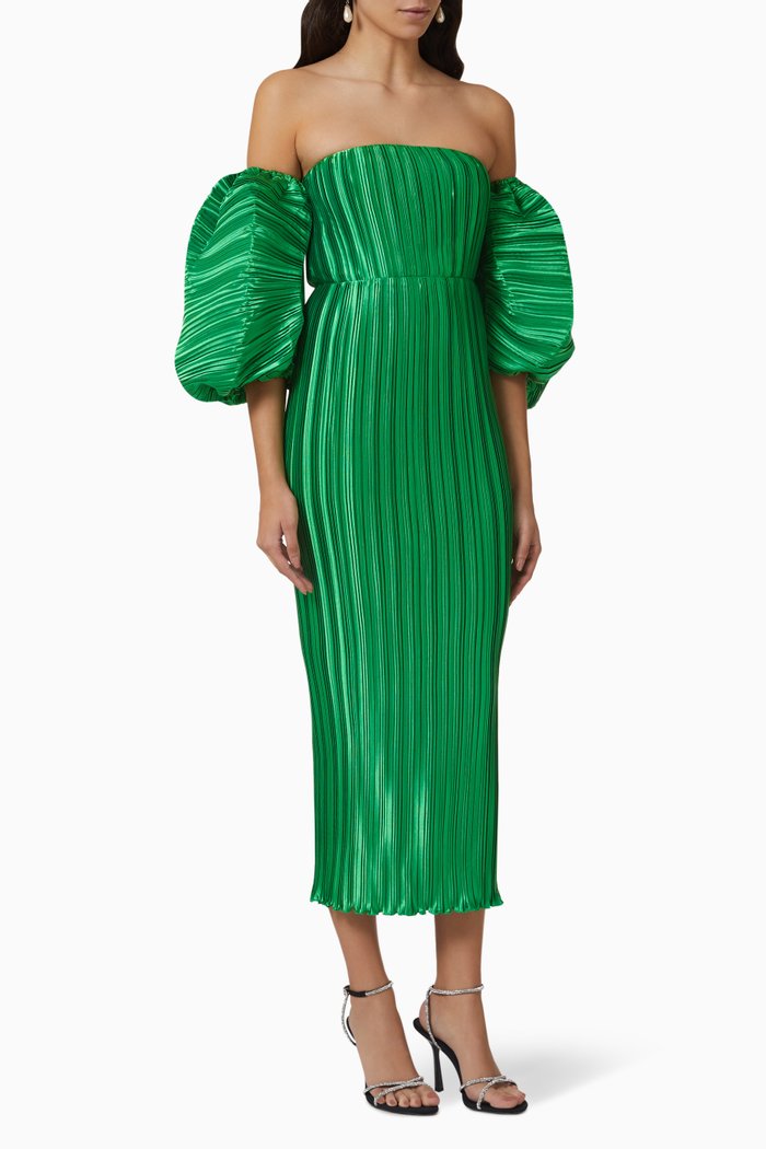 

Sirene Off-shoulder Pleated Midi Dress, Green