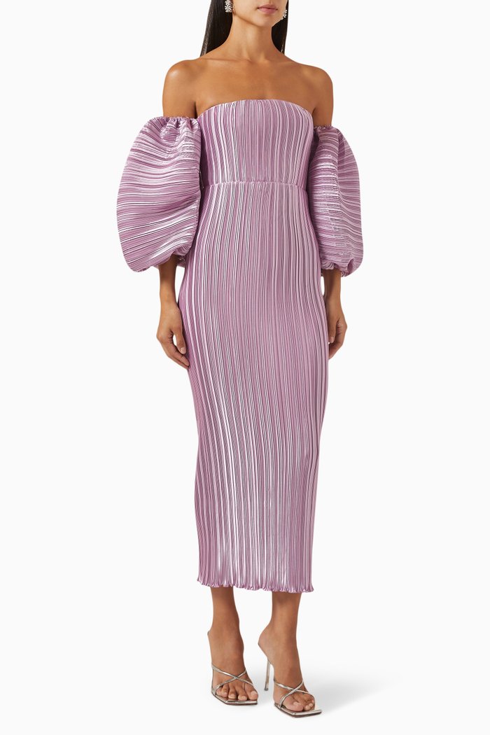 

Sirene Off-shoulder Pleated Dress, Purple