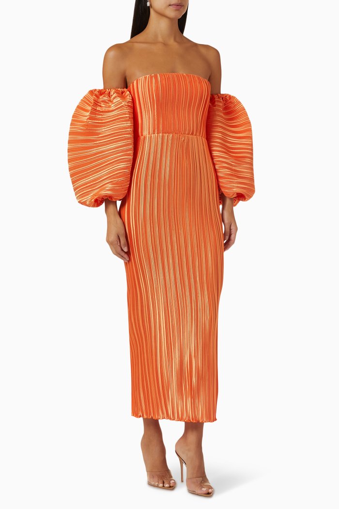

Sirene Off-shoulder Pleated Dress, Orange
