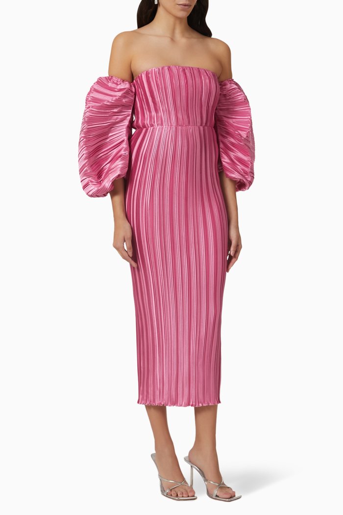 

Sirene Off-shoulder Pleated Midi Dress, Pink