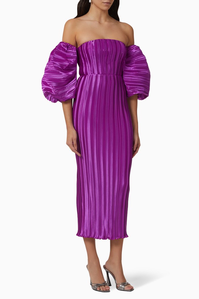 

Sirene Off-shoulder Pleated Midi Dress, Purple