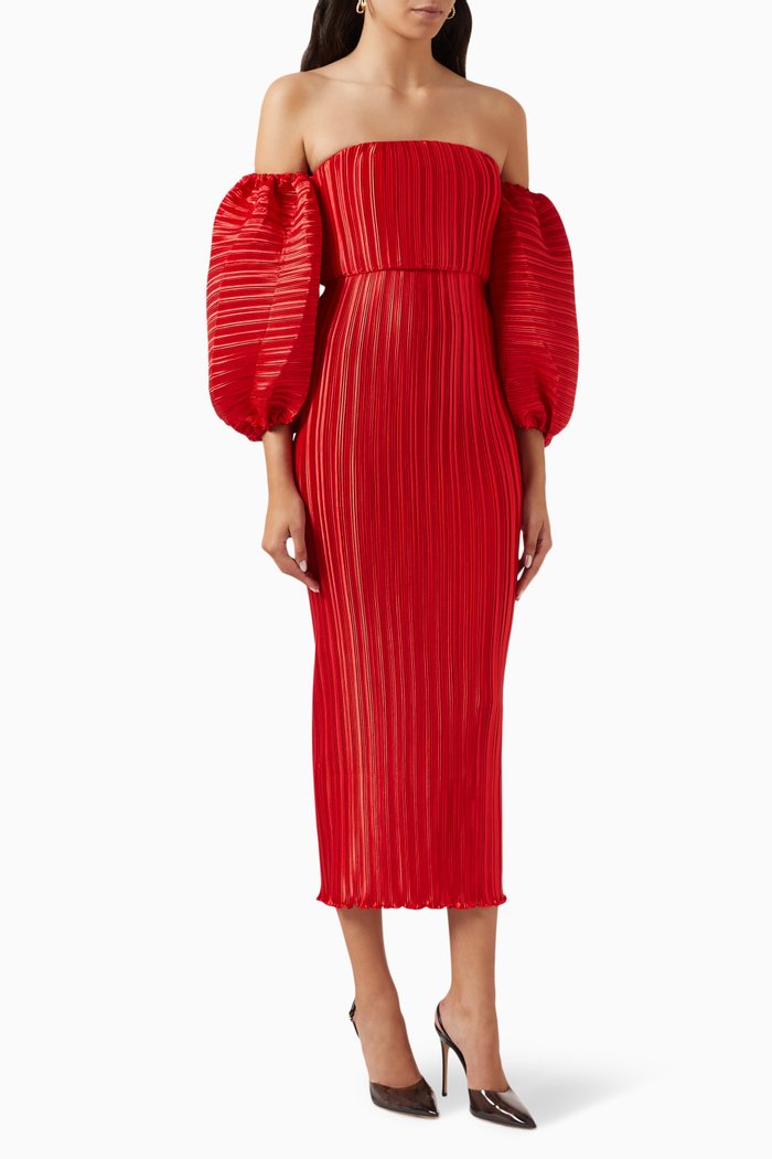 

Sirene Off-shoulder Pleated Dress, Red