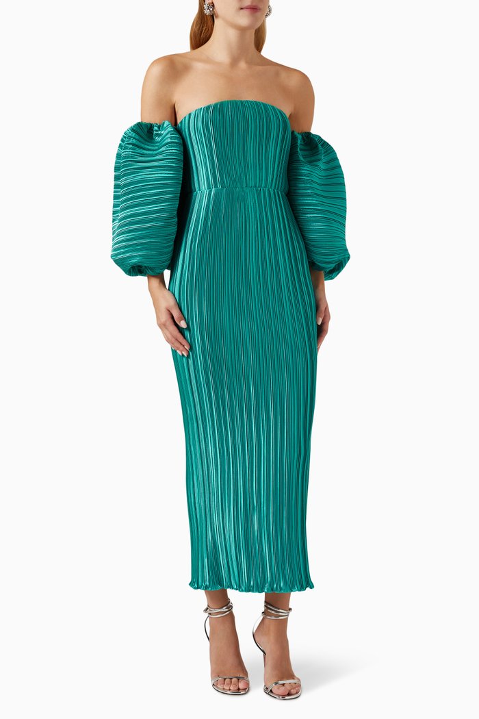 

Sirene Off-shoulder Pleated Dress, Blue
