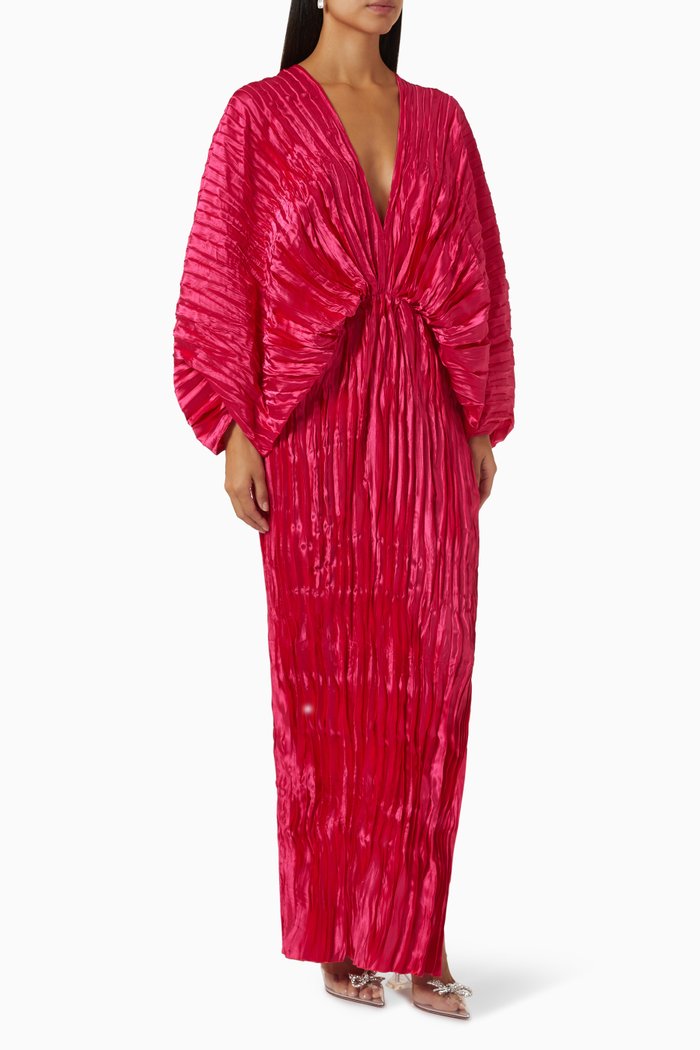 

De Luxe Crinkled Pleated Maxi Dress, Pink