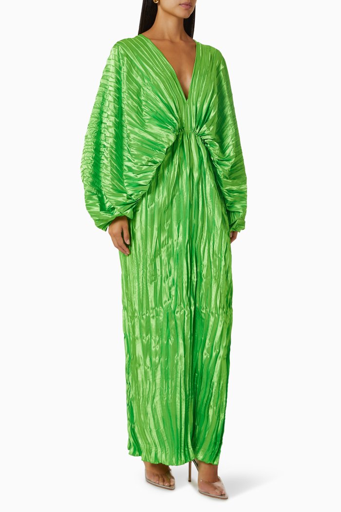 

De Luxe Crinkled Pleated Maxi Dress, Green
