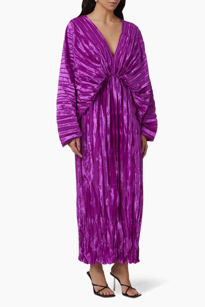 De Luxe Crinkled Pleated Maxi Dress, Purple