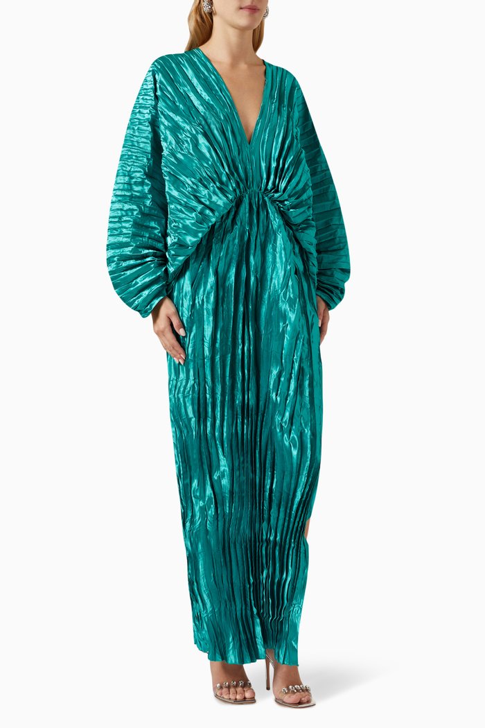 

De Luxe Crinkled Pleated Maxi Dress, Blue