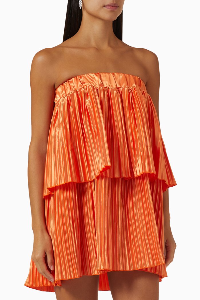 

Reveries Strapless Pleated Mini Dress, Orange