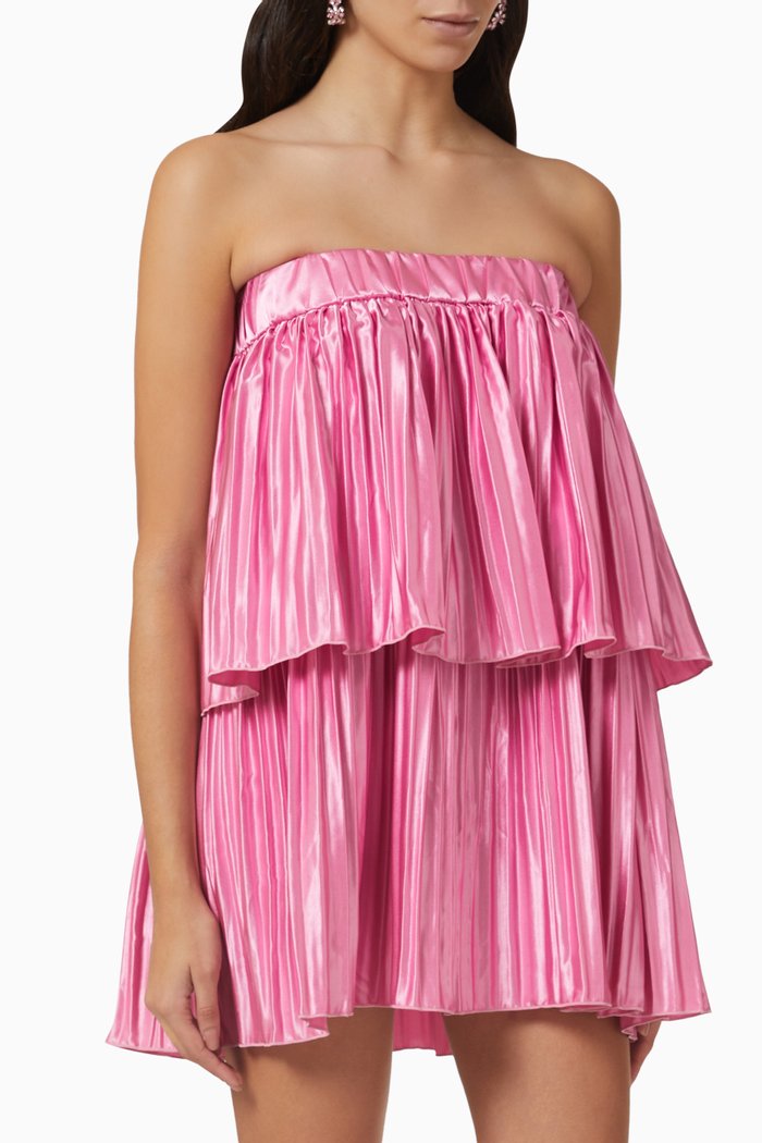 Reveries Strapless Pleated Mini Dress, Pink