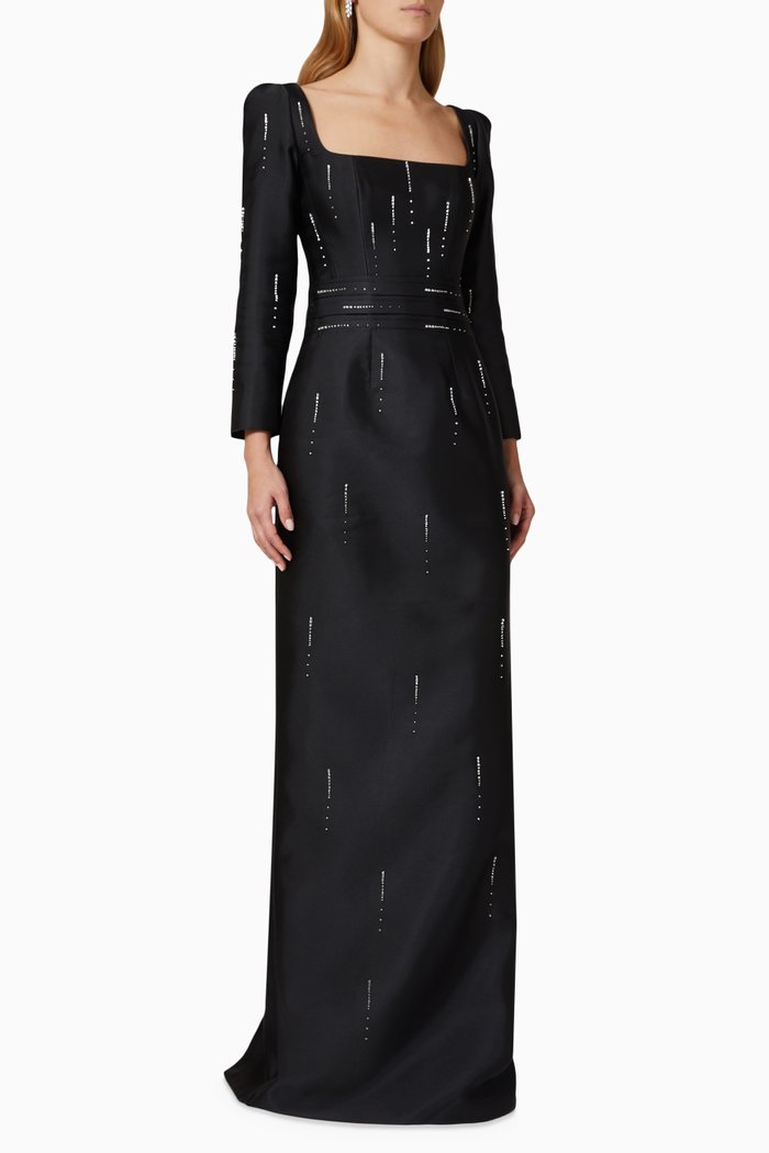 

Sequin-embellished Gown in Taffeta, Black