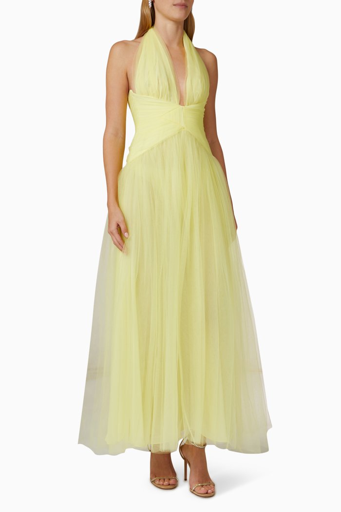 

Halterneck Maxi Dress in Tulle, Yellow