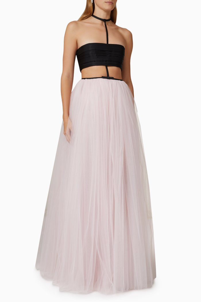 

Choker Split Maxi Dress in Taffeta & Tulle, Pink