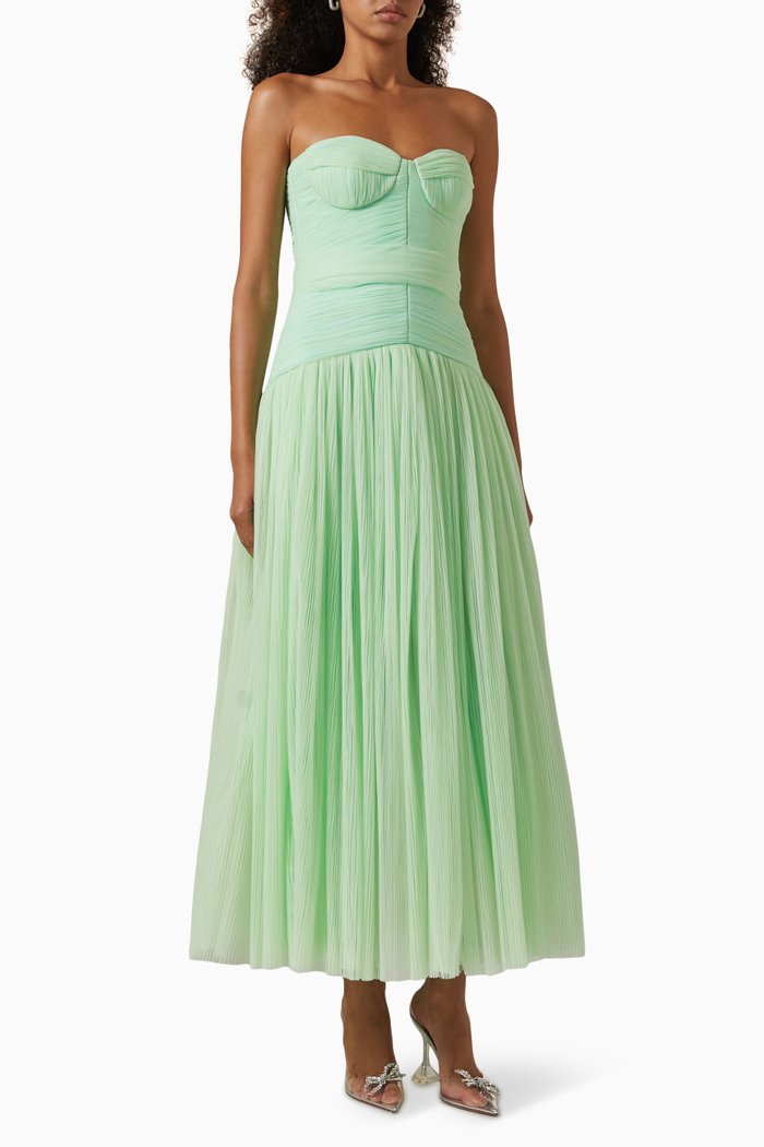 

Siena Strapless Midi Dress in Tulle, Green