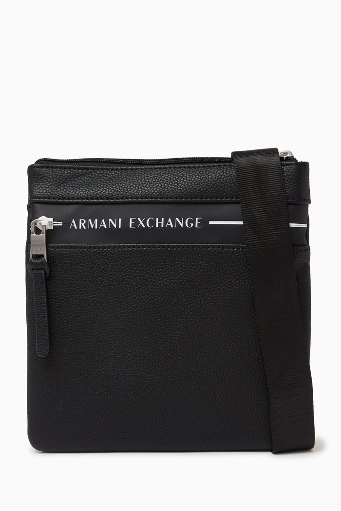 

AX Logo Tape Crossbody Bag in Faux Leather, Black