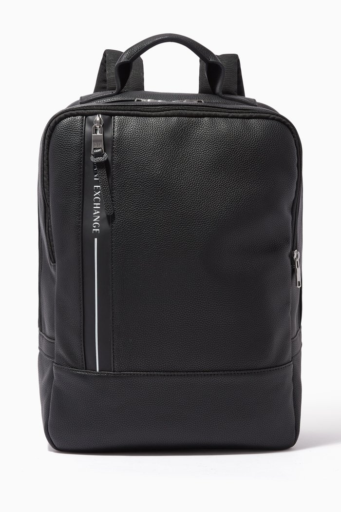 

AX Logo Tape Backpack in Faux Leather, Black