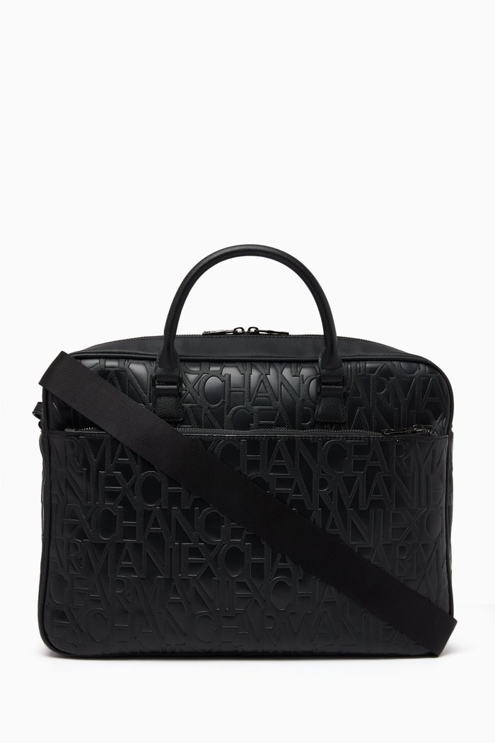 

AX Monogram Briefcase in Faux Leather, Black