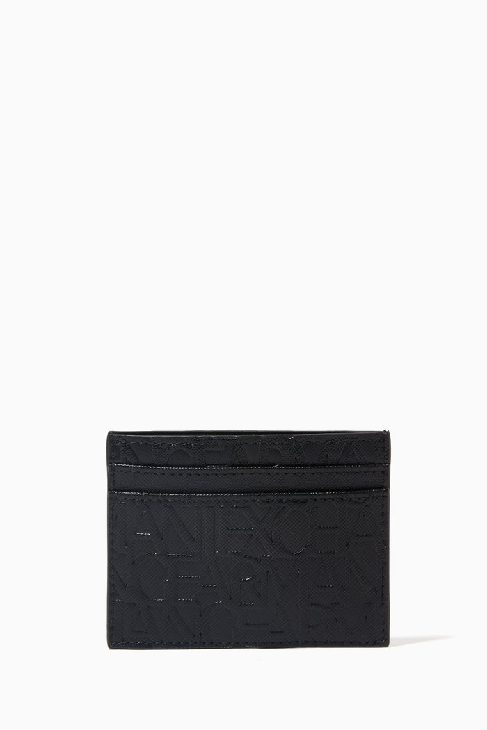 

AX Monogram Card Holder in Faux Leather, Black