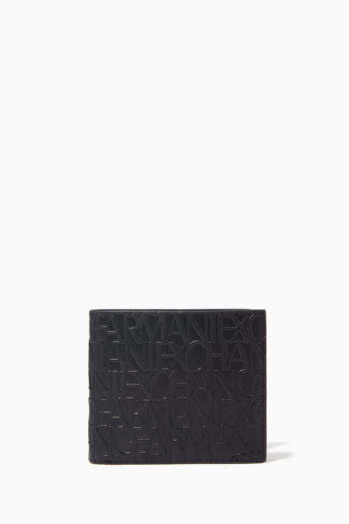 

AX Monogram Bi-fold Wallet in Faux Leather, Black