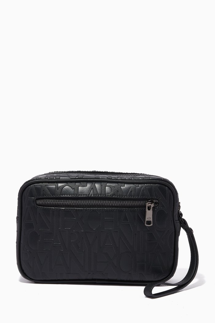 

AX Embossed Beauty Case in Faux Leather, Black