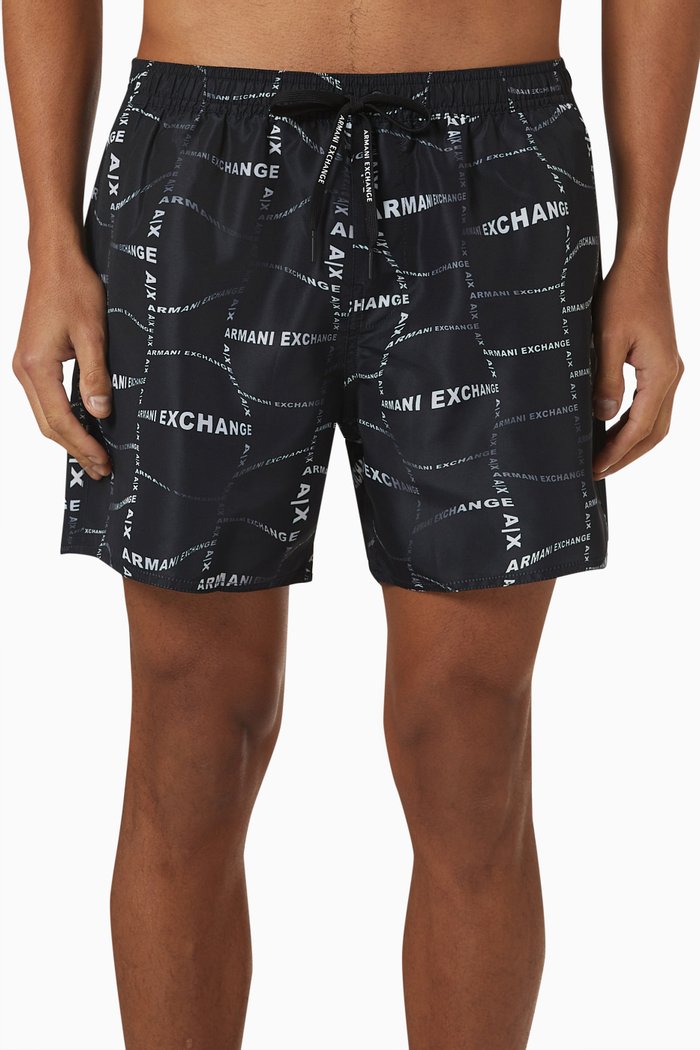 All-over Logo Swim Shorts in Nylon, Black