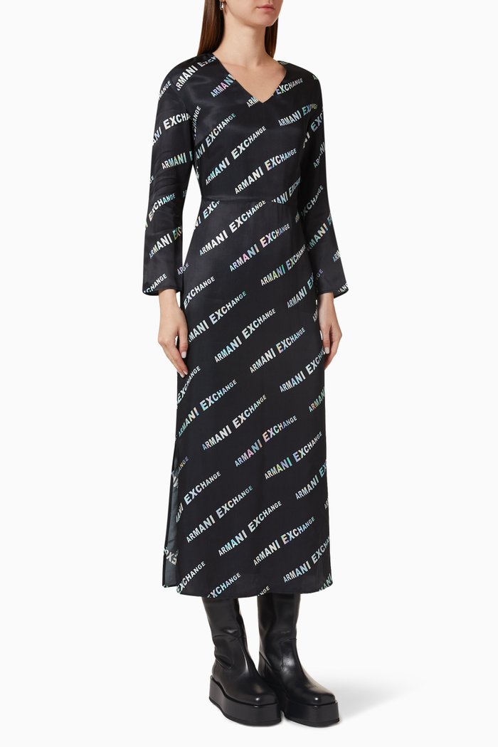 

All-over Logo Password Print Dress, Black