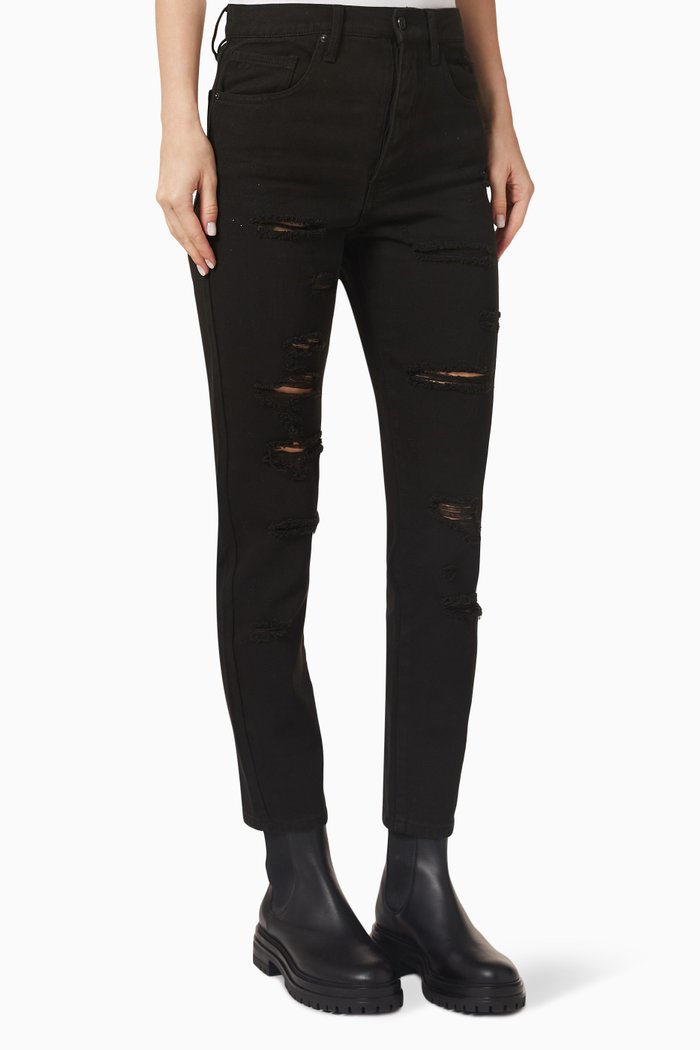

Carrot-fit Distressed Jeans in Denim, Black