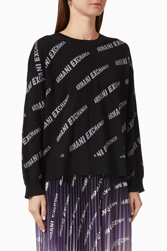 

All-over Logo Password Print Sweater, Black