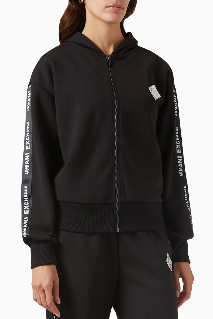 

Hologram Logo Tape Hoodie in Cotton Jersey, Black