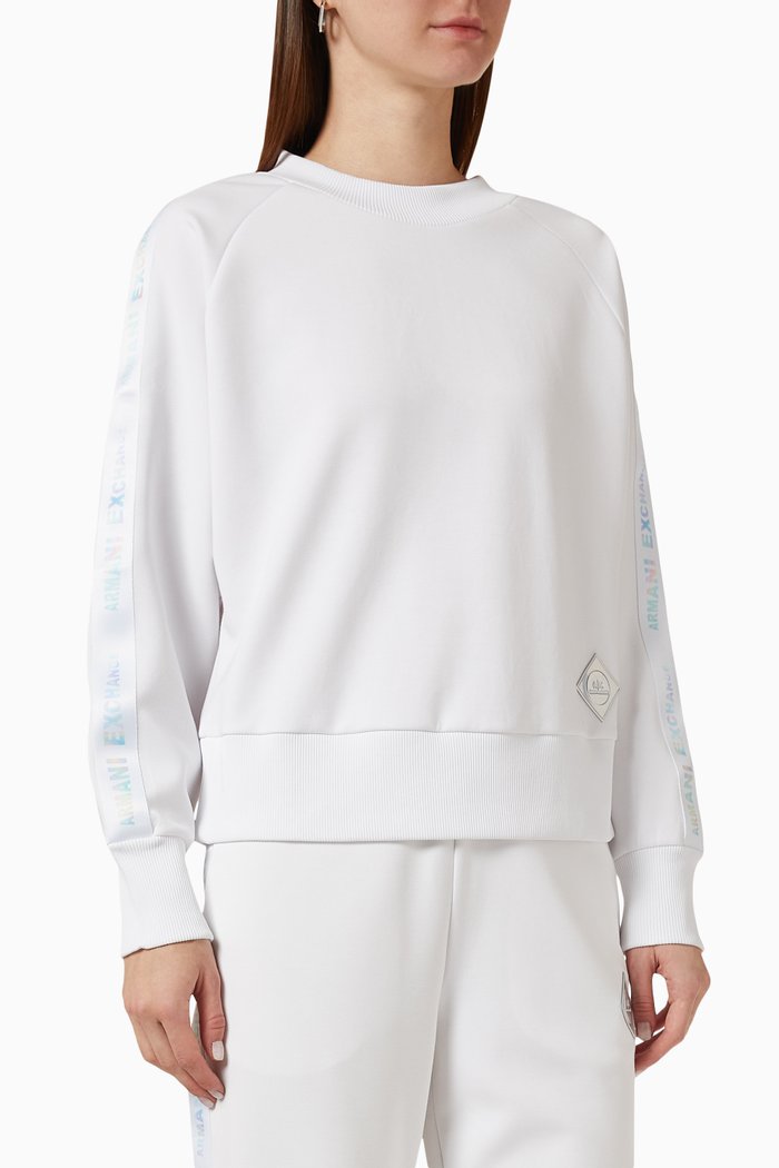 Hologram Logo Tape Sweatshirt in Cotton, White