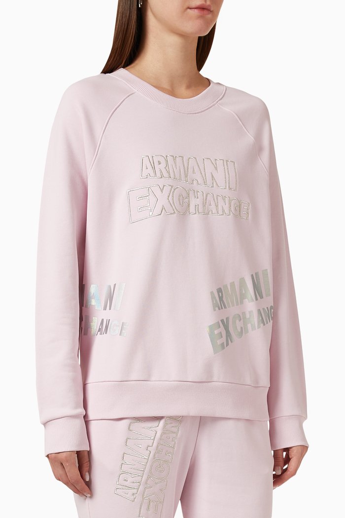 

AX Password Print Logo Sweatshirt in Cotton, Pink