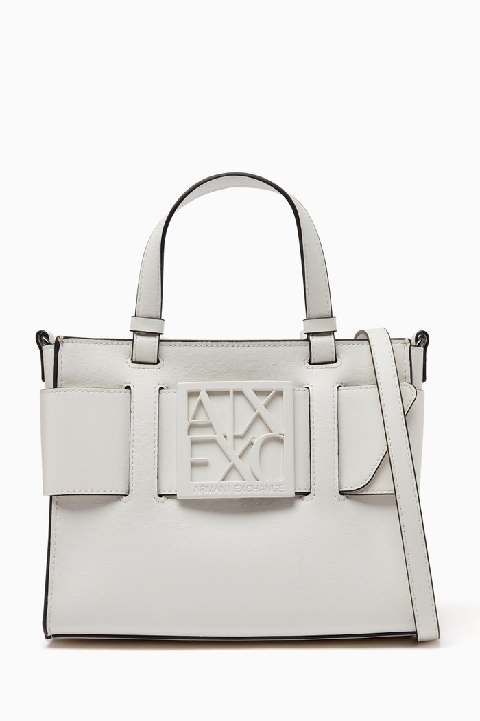 

Medium AX Logo Tote Bag in Faux Leather, White