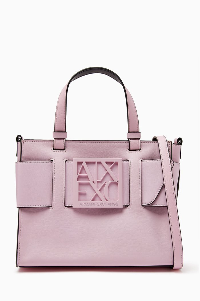 

Medium AX Logo Tote Bag in Faux Leather, Pink