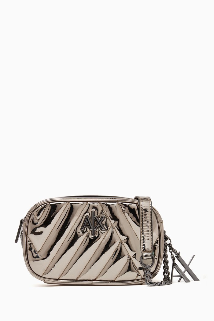 

AX Quilted Camera Bag in Faux Patent Leather, Grey