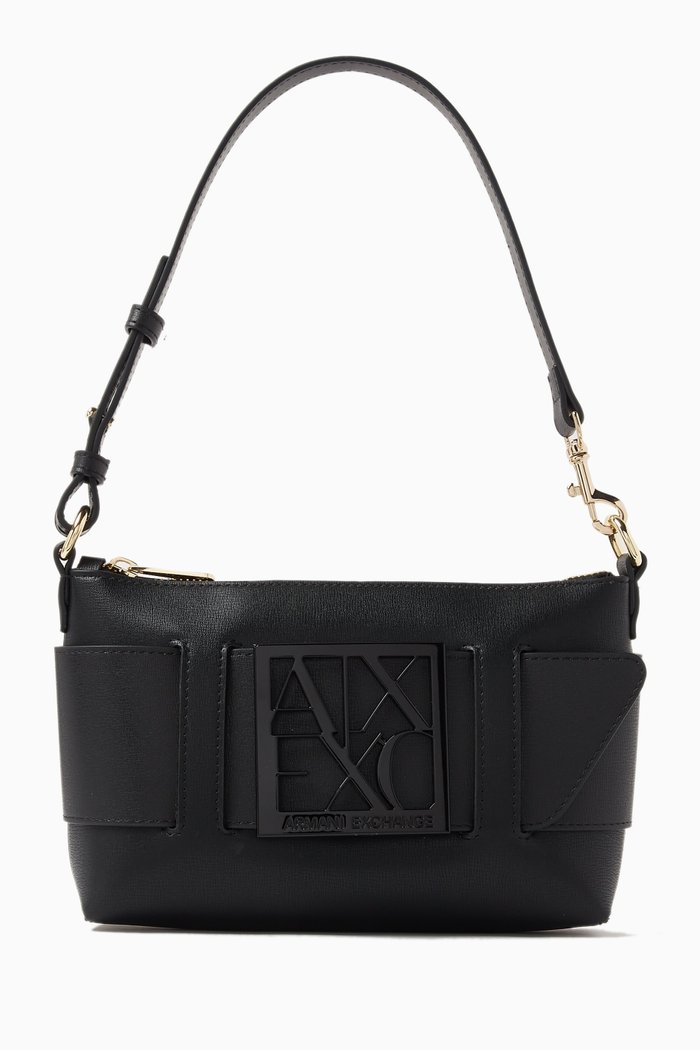 AX Shoulder Bag in Faux Leather, Black