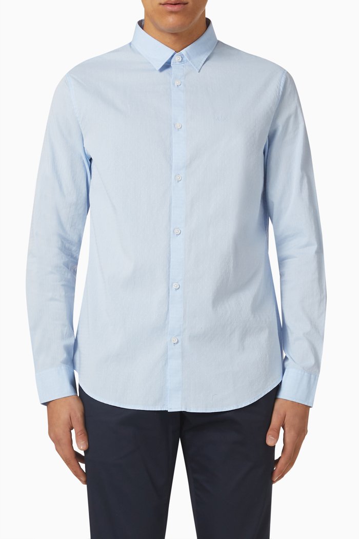 

Embroidered Logo Shirt in Cotton, Blue