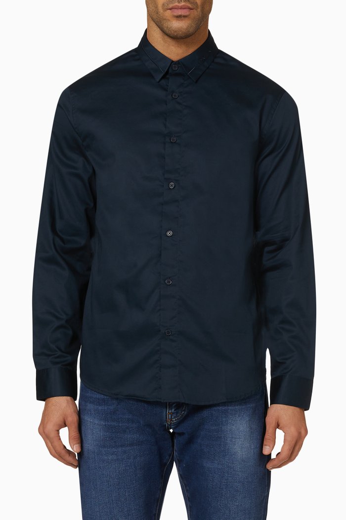 

Formal Shirt in Cotton Poplin, Blue