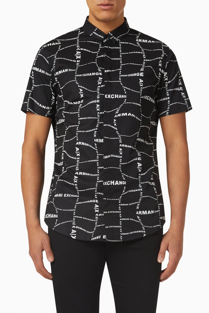 

All-over Optical Logo Shirt in Cotton, Black