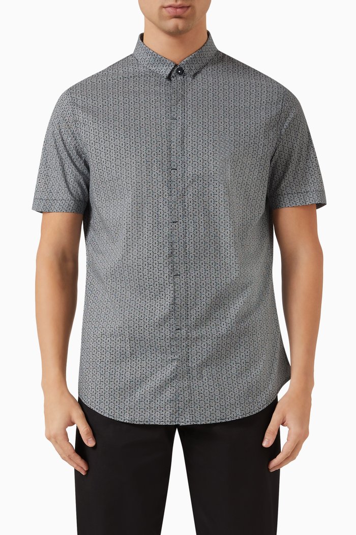 

Optical-print Shirt in Cotton, Blue