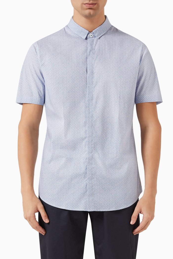

Optical Print Shirt in Cotton, Blue