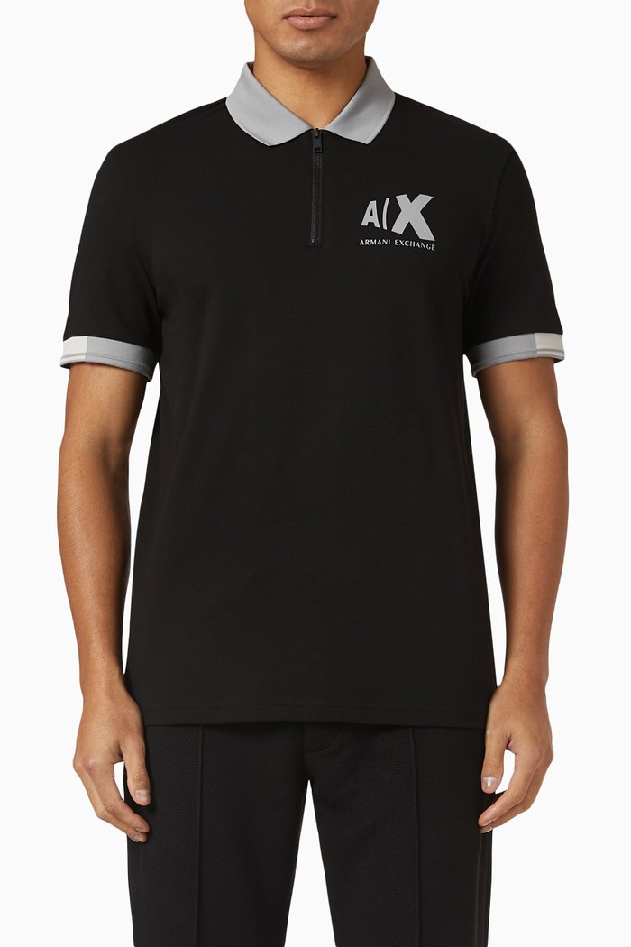 

Zip Polo Shirt in Cotton, Black