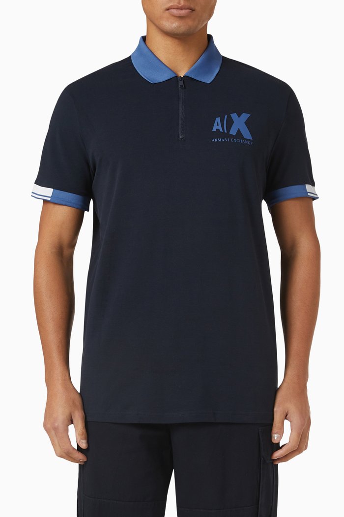 

Zip Polo Shirt in Cotton, Blue