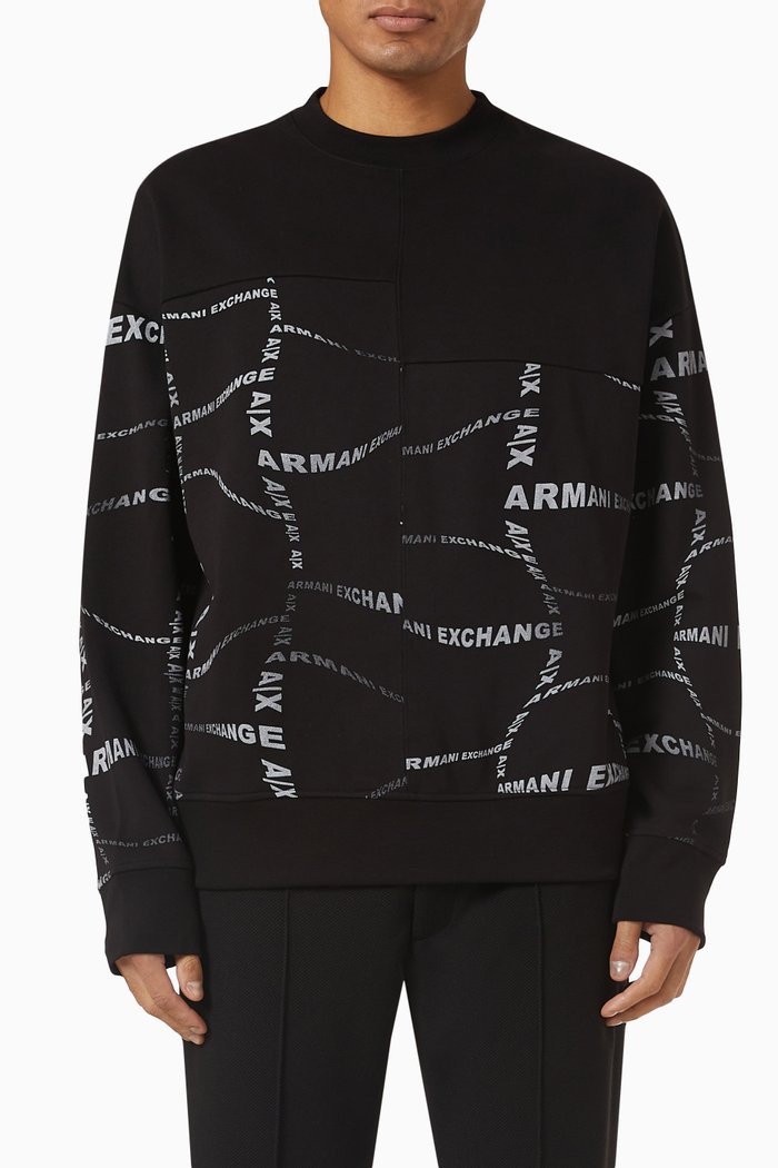 

All-over Logo Sweatshirt in Fleece, Black