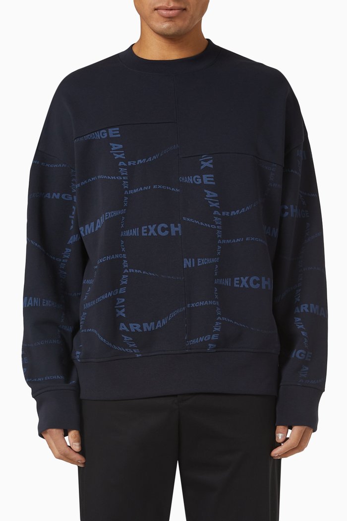 

All-over Logo Sweatshirt in Fleece, Blue