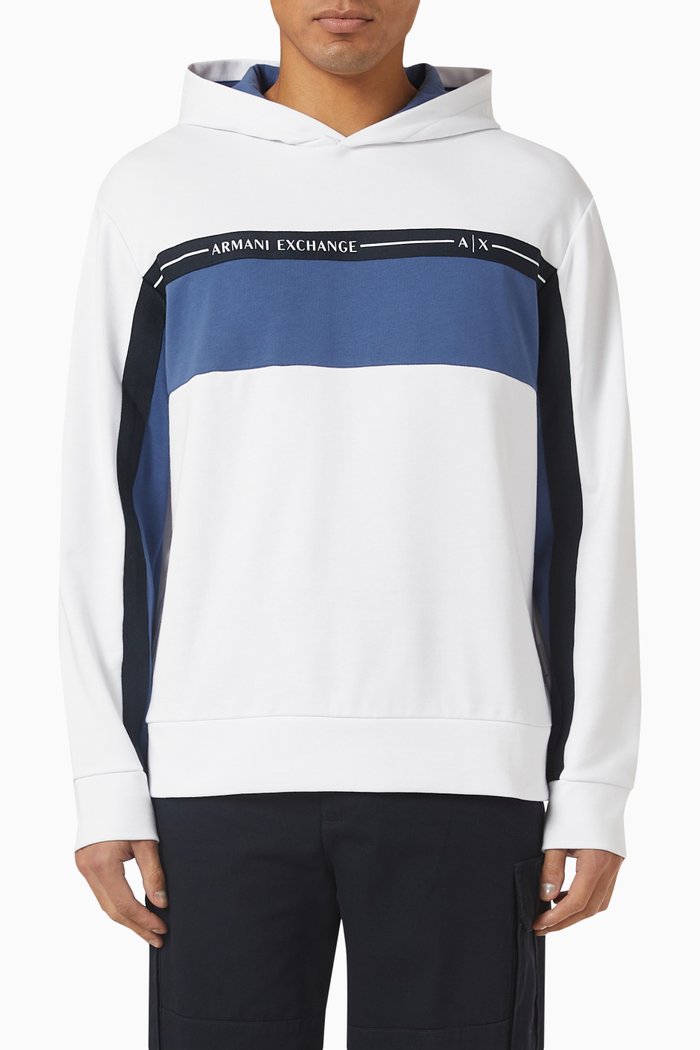 Logo Tape Hoodie in Cotton, White