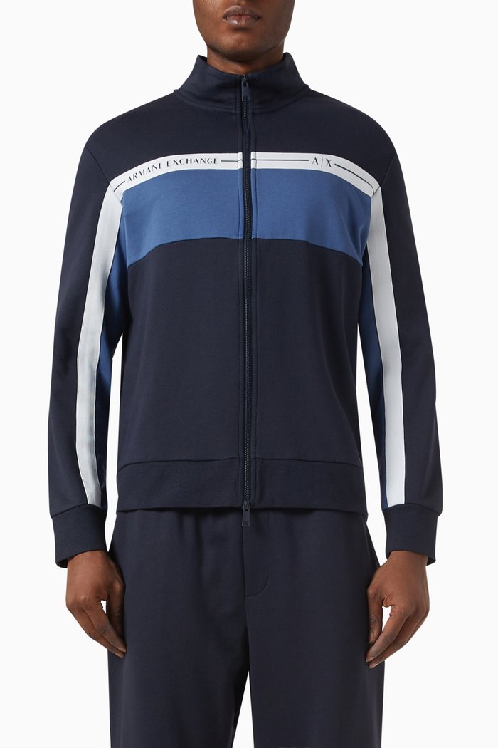 

Logo Tape Zip-Up Sweatshirt in Cotton, Blue