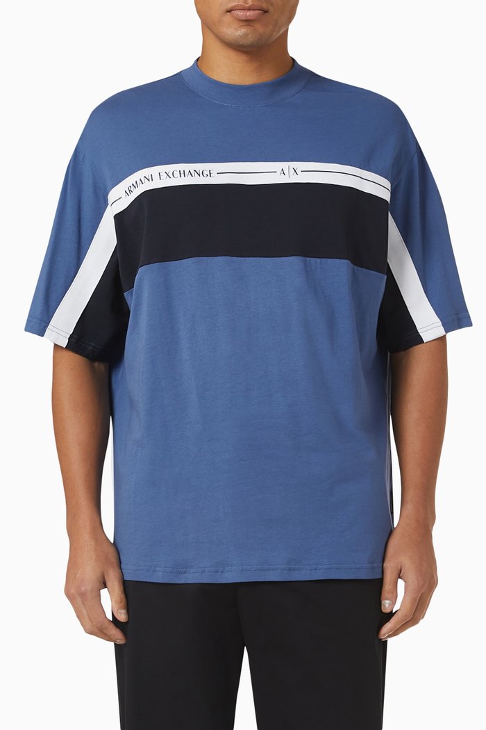 

Logo Tape T-shirt in Cotton Jersey, Blue