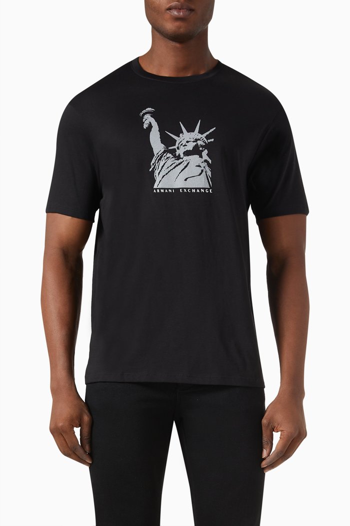 

Graphic Print T-shirt in Cotton Jersey, Black