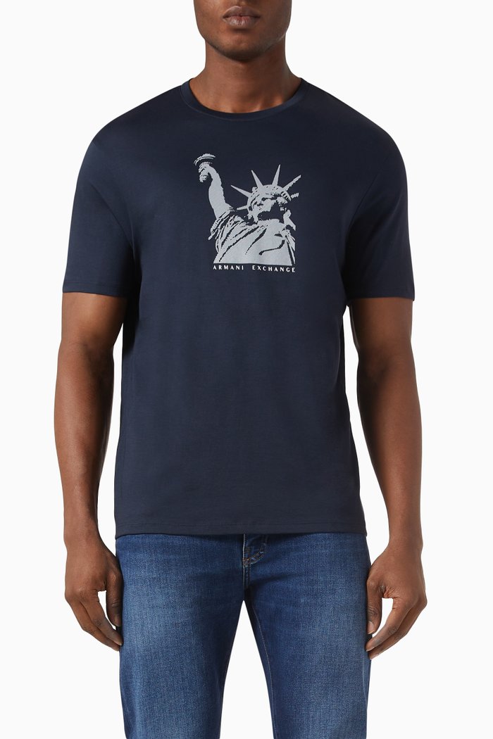 

Graphic Print T-shirt in Cotton Jersey, Blue
