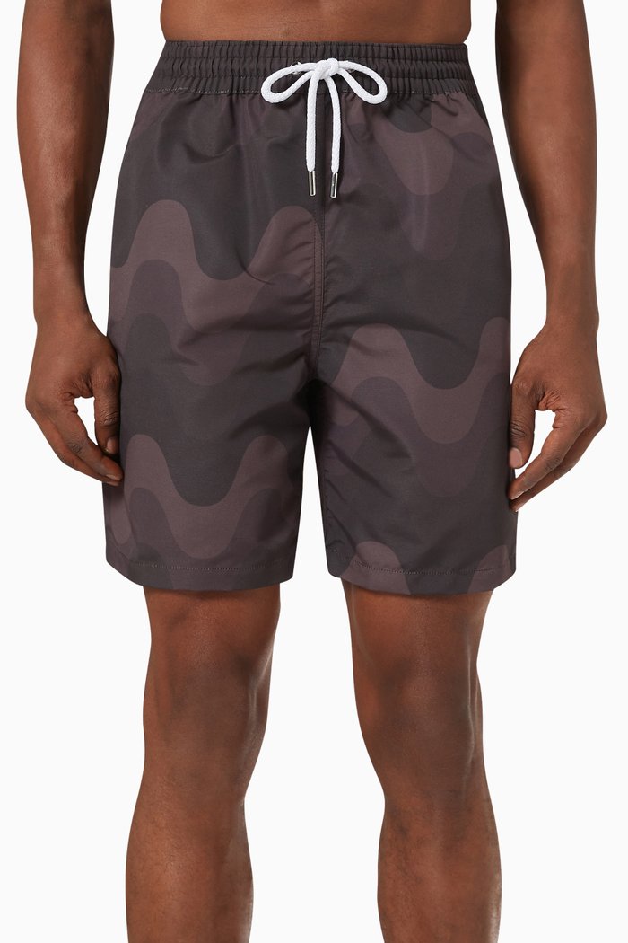 

Copacabana Print Board Swim Shorts in Nylon, Brown