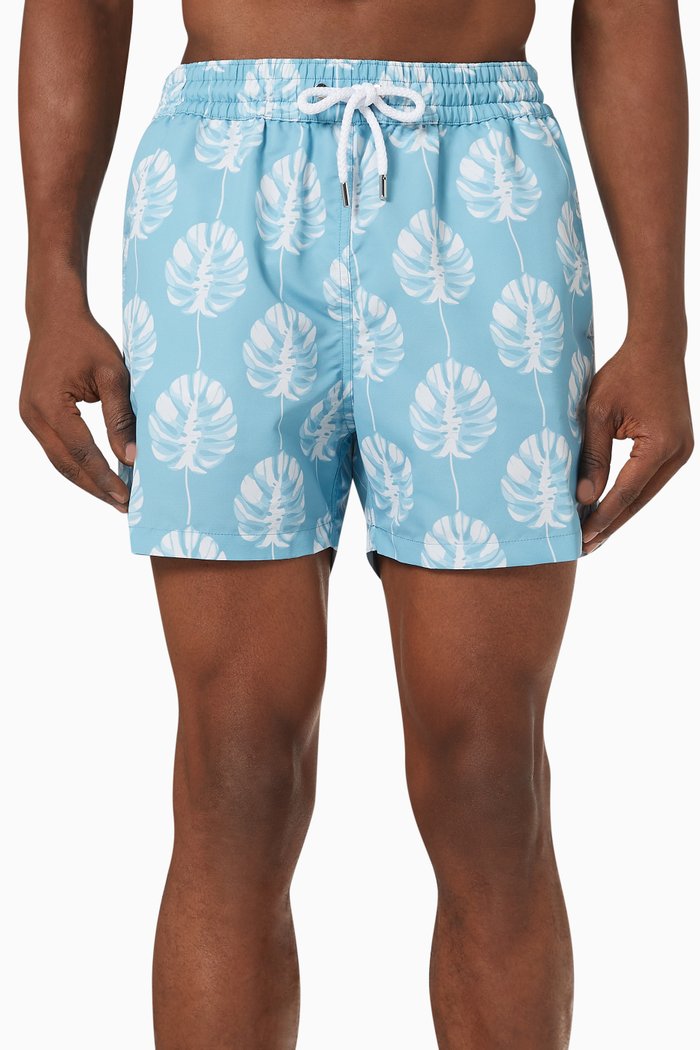 

Leaf Print Sport Swim Shorts in Nylon, Blue